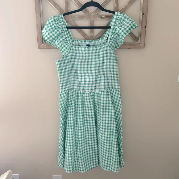 Old Navy Seersucker Smocked Plaid Green Dress Large Old Navy Seersucker Smocked Plaid Green Dress Large